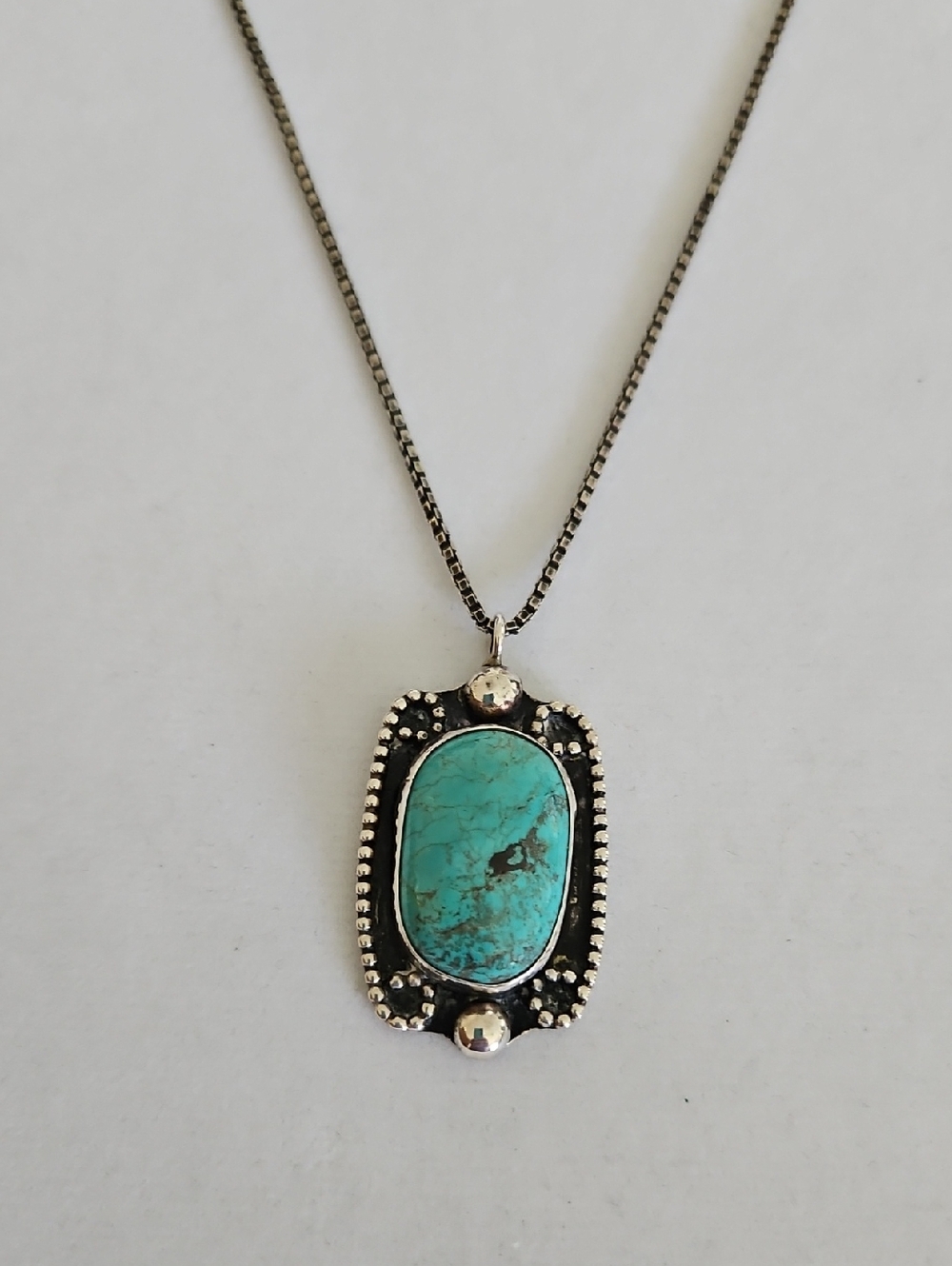 Vintage Sterling Silver Turquoise Pendant - Picture 10 of 15